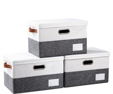 Foldable Storage Bins with Lids 3-Pack Fabric Collapsible Storage Boxes Baskets
