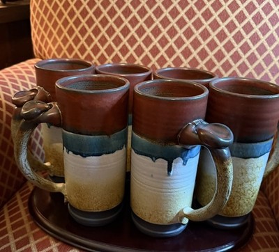 6 Doug Adams Cup/Mug ''The Wave'' Artist Signed Art Clay Pottery white Douglas