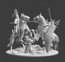 Northern Crusade Miniature Medieval Mounted Knight Combat Scene Vignette Diorama