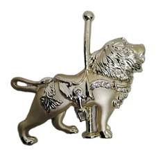 Whimsical Vintage Gold Toned Matte Carousel Lion Brooch Pin LARGE Lapel Pin.