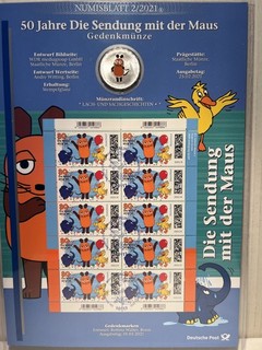 Numisblatt 2/2021 mit 20 € Gedenkmünze/Gedenkmarken 50 Jahre Sendung m.d. Maus
