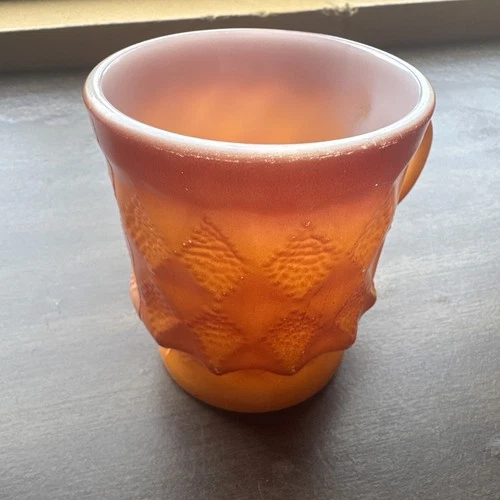 Vintage Anchor Hocking Fire King Kimberly Diamond Pattern Coffee Mug Orange Cup