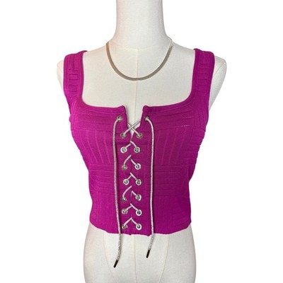 IMMODEL Purple Crop Top with Silver Strings & Gromets