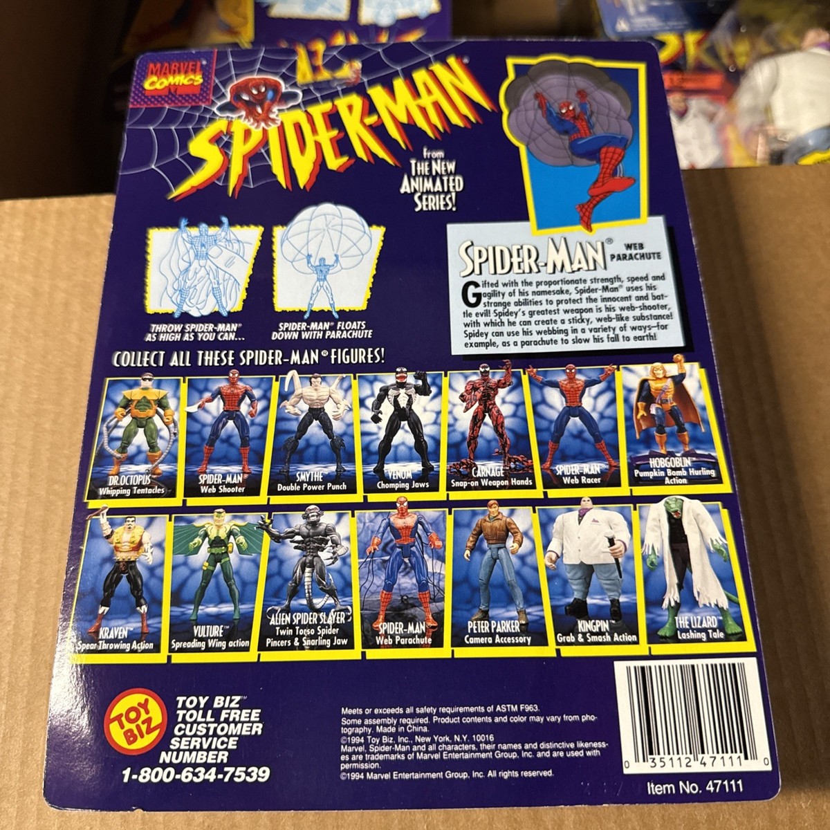 2 1994 Vintage Toy Biz Spider-man Animated Series Web Parachute