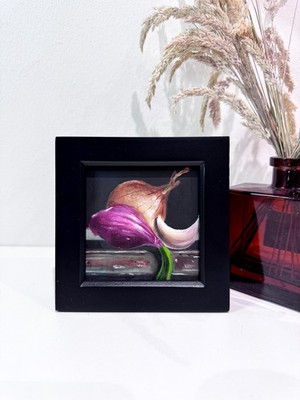 Zwiebel Knoblauch Ölgemälde - GERAHMT Original Gemüse Stillleben Küche Fine Art Sale
