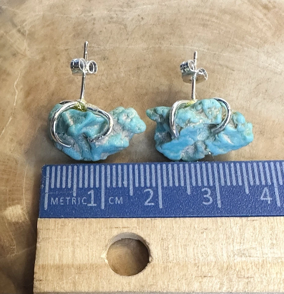 Pendientes de plata de ley 925 pepita turquesa Arizona cruda hechos a mano de 9 quilates cada uno Foto 3 de 4