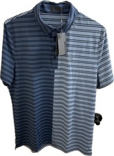NEW G/FORE Split Stripe Contrast Tech Jersey Polo Mens L Fjord Blue Stretch 120