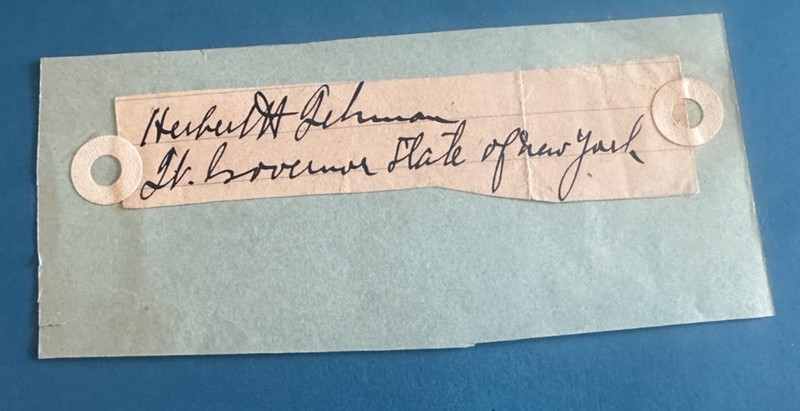 Signature of Herbert Lehman Lt. Governor New York from Autograph Album JSA LOA!