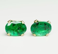 6mm x 4mm Oval Emerald Stud Earrings 14K Yellow Gold 14K Backs .75 Grams