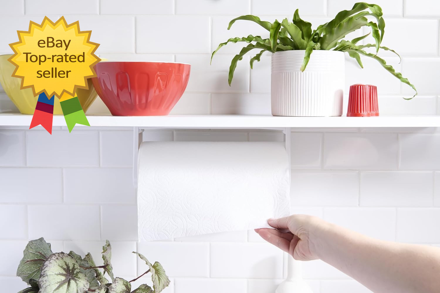 Wall Mount Paper Towel Holder Under Cabinet Storage Rack Screws Included White