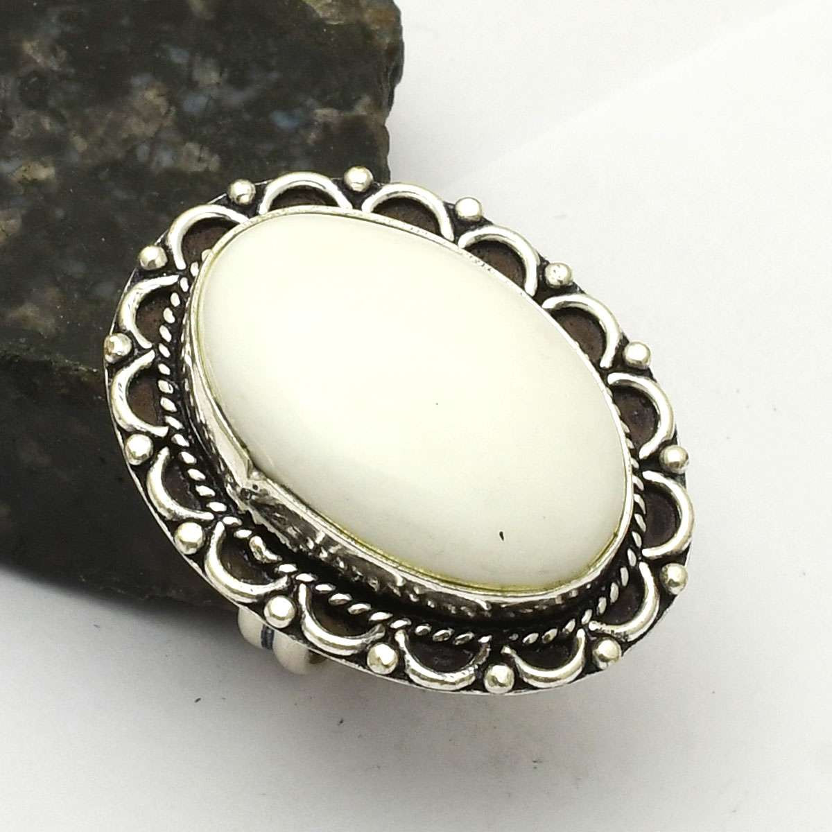 White Opal Ethnic Handmade Ring US Size 7.75 Jewelry Gift AR 74159
