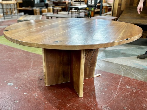 Solid Walnut Dining Table, 60" Round, Live Edge X Base, Modern Rustic