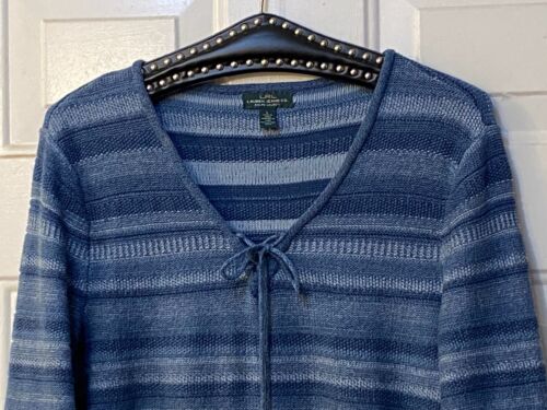 Lauren Jeans Co Ralph Lauren Sz L Womens Sweater Pullover Lace Up Neck Striped - Picture 2 of 9