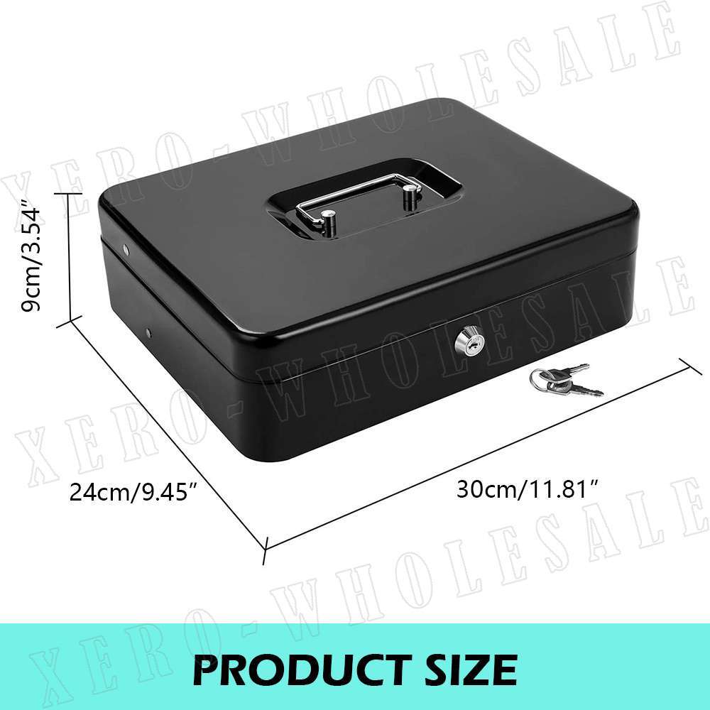 Portable Cash Box Safe Coin Box Metal Lock Security Bank with Storage
