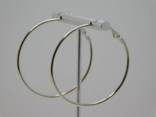 A444-VINTAGE PIERCED EARRINGS SILVER TONE HOOPS FLAT SIDES 1.5" WIDE