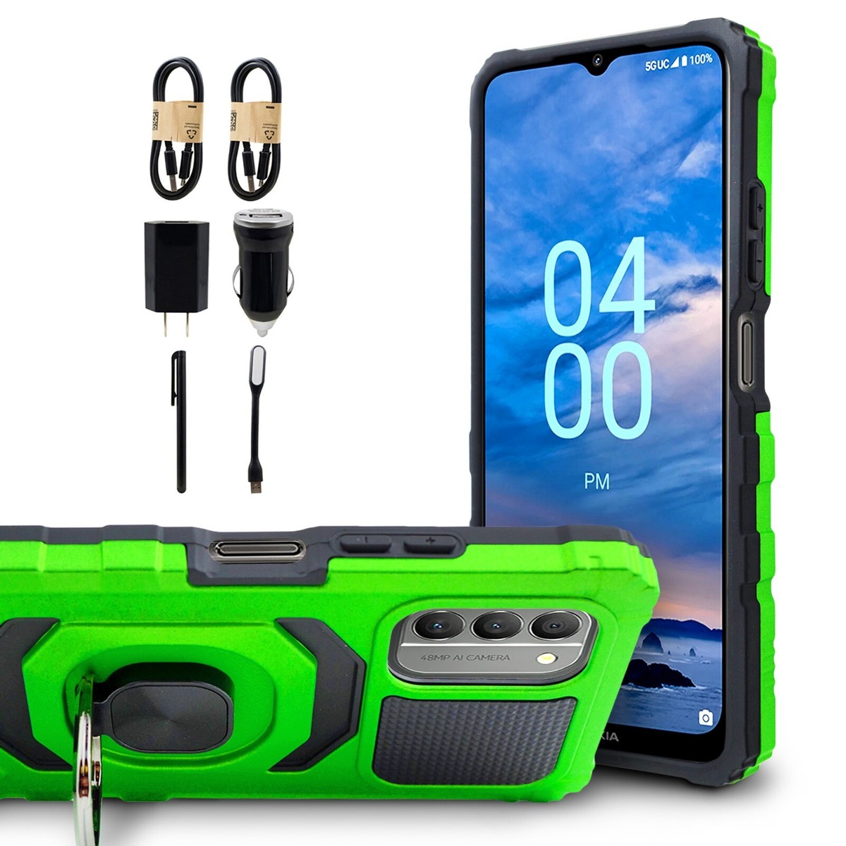 For TracFone Phone Nokia C100 C200 G400 Shock Hard Case w/Tempered