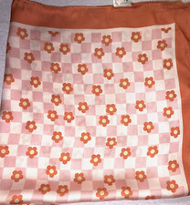 Vintage Scarf Orange Polyester Flower All Over Design Made in China 20" x 20"