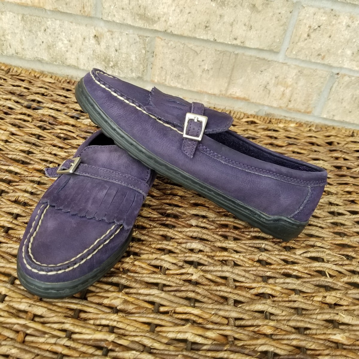 Ahh Keds Indigo Leather Suede Kiltie Loafers (womens