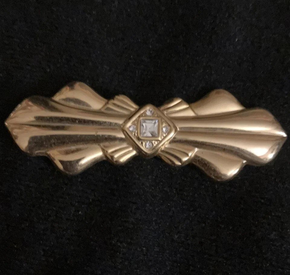 Винтажная брошь на булавке PARK LANE золотистые прозрачные стразы галстук-бабочка 2,5 дюйма - Изображение 2 из 4