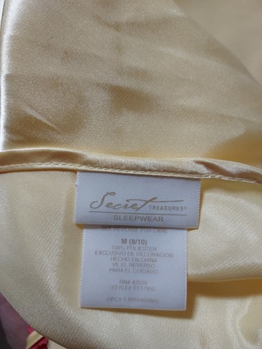 Secret Treasures Satin Chemise size M Negligee Nightgown Yellow with Pink Lace - Picture 5 of 5