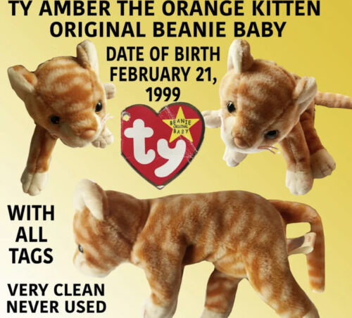 ty beanie baby *AMBER*  gold tabby cat new with tags
