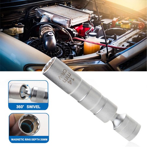 14mm Thin Wall Swivel Spark Plug Socket Removal Tool 12 Pt 3/8