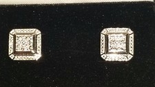 Kay Jewelers Sterling Silver Diamond Tiered Square Earrings.