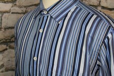 BUGATCHI UOMO Men Luxurious Shirt Bold Colors of Blue Stripe Polished Cotton L