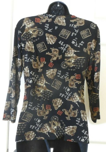 Chico's Travellers schwarz asiatische Figuren Elefanten Slinky Top ~ Damen 0 (klein) - Bild 5 von 8