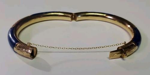 Brazalete Brazalete Vintage Oro Amarillo 14K Lapislázuli Bisagras 22g - Imagen 7 de 9