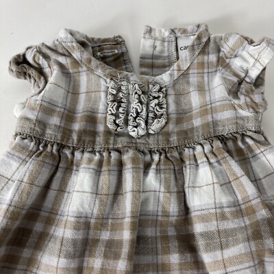 Carters Infant Girls Newborn Tan White Brown Plaid Ruffle Dress | eBay