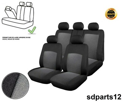 Autonet Sitzbezug Set Komplett Stoff Grau Rückbank 1/3 2/3 2Vorne 1Doss 1