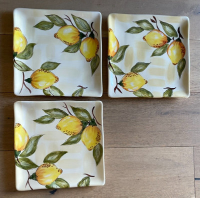 3 Lemon Dinner Plates Pier 1  Set of Three Earthenware 11''   NEW