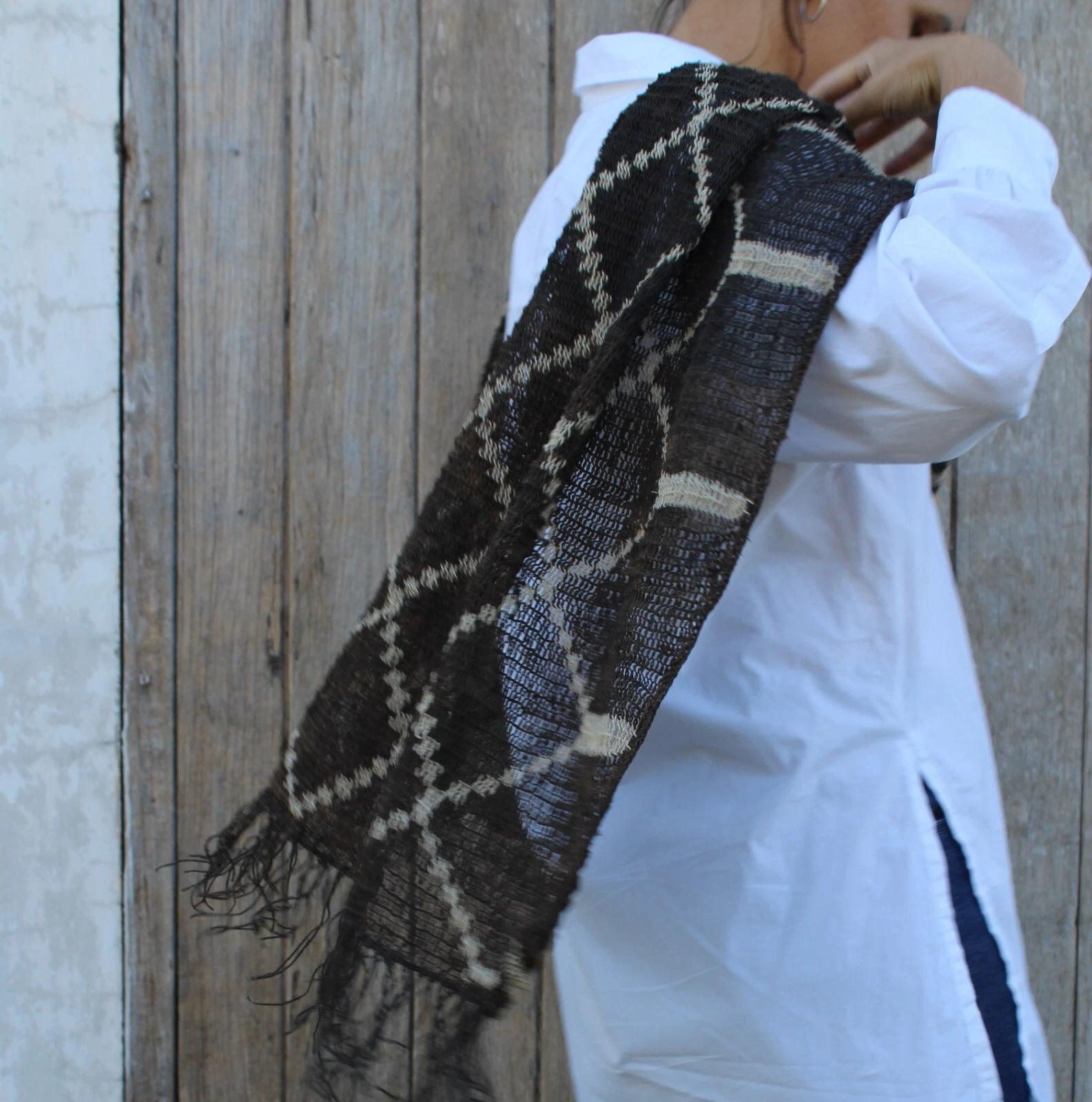 Shawl crocheted natural fiber sustainable slow fashion handmade fall collection
