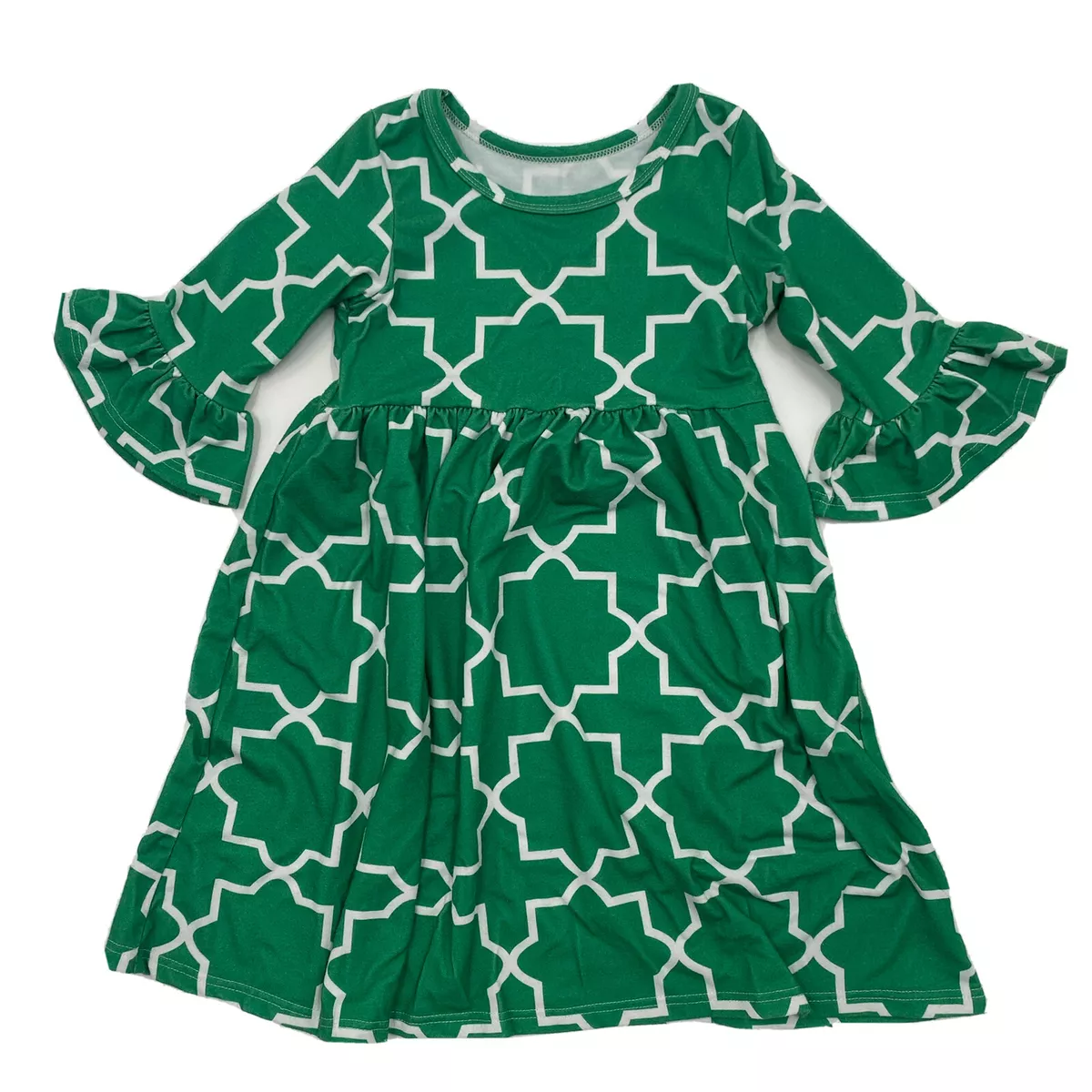 Lolly Wolly Doodle little Girl Size 4 Ruffle Dress Green White eBay