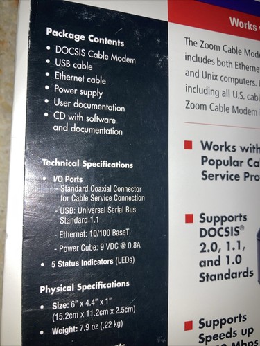 New Zoom Cable Modem Ethernet/USB External Model 5241 Windows Mac Linus Unix - Picture 3 of 5