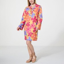 G by Giuliana Cotton Viole Lace Up VNeck Tunic Dress Size XXS Yellow Iris Spring