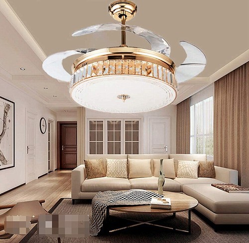 Gold Invisible Ceiling Fan Light Chandelier Hanging Lamp Blade Decor +Remote - Picture 7 of 12
