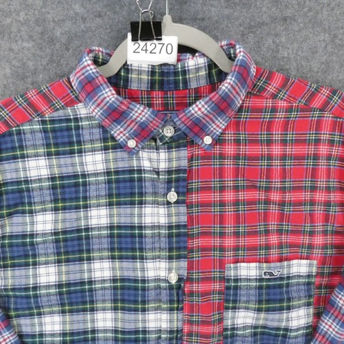 Vineyard Vines Shirt Mens Large Classic Fit Tucker Red Green Plaid Colorblock - Picture 2 of 12