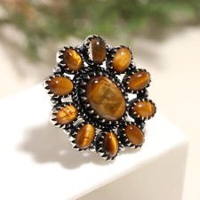 Natural Tiger's Eye Gemstone Ring Handmade 925 Sterling Silver Jewelry