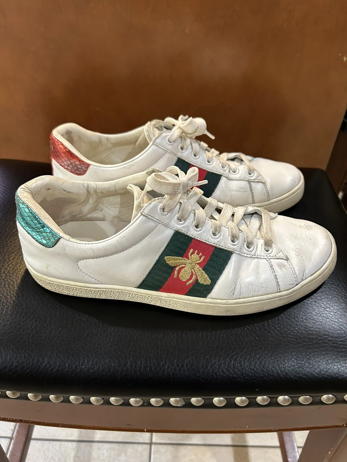 Baskets à lacets homme Gucci Ace brodé cuir abeille EU 41