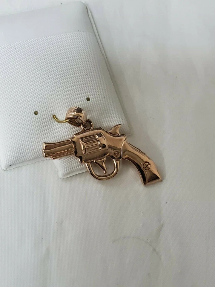 Pingente de pistola de arma de fogo Colt 45 revólver magnum ouro rosa sólido 14k  - Imagem 2 de 4
