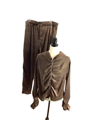 NWOT ARABELLA JUNIOR PLUS  3X VELOUR BROWN TWO PIECE SET HOODIE JOGGER PANTS