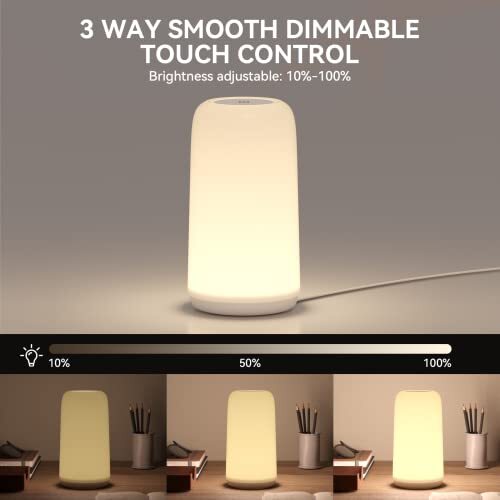 ROOTRO Touch Bedside Table Lamp Sleek Design & RGB Mode 3 Way Dimmable Night - Picture 2 of 8