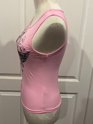 Women Tank Top Shirt Pink Glitter Wing Graphic Y2k Sz XL Black w