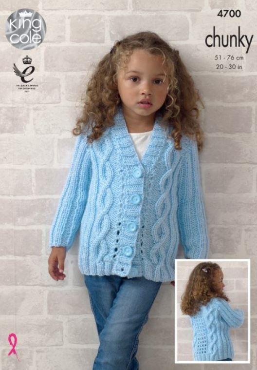 King Cole Chunky Knitting Pattern Cardigan and Waistcoat 4700