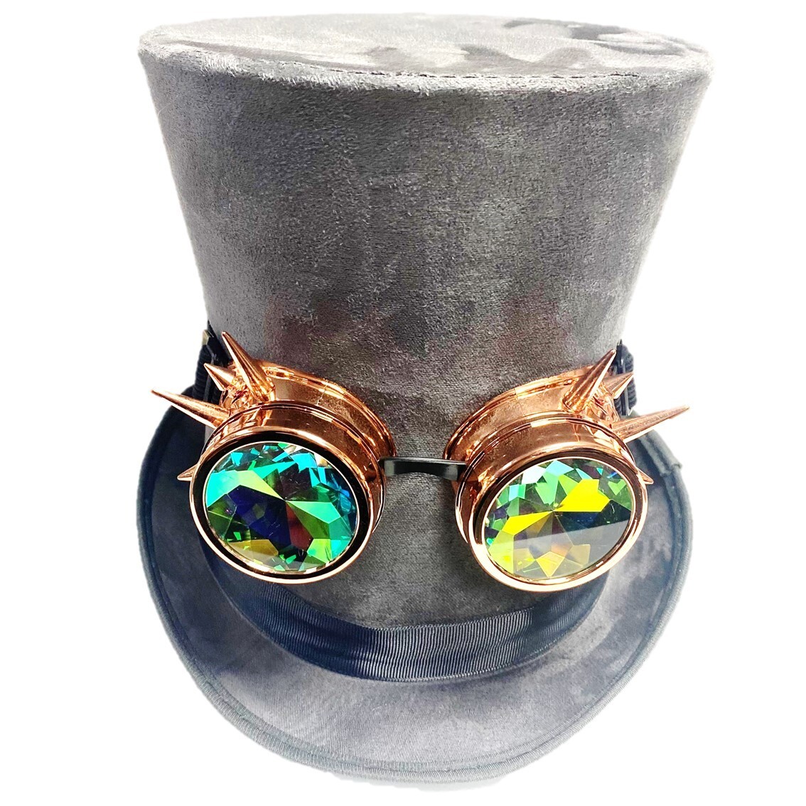 Holographic Steampunk Hat with LED Goggles Metallic Gold Silver Steampunk Lightning Goggle Scientist  main image 4
