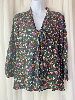21 of 52 Conversations Anthropologie Womens 10 Black Floral Button-Up Blouse Top