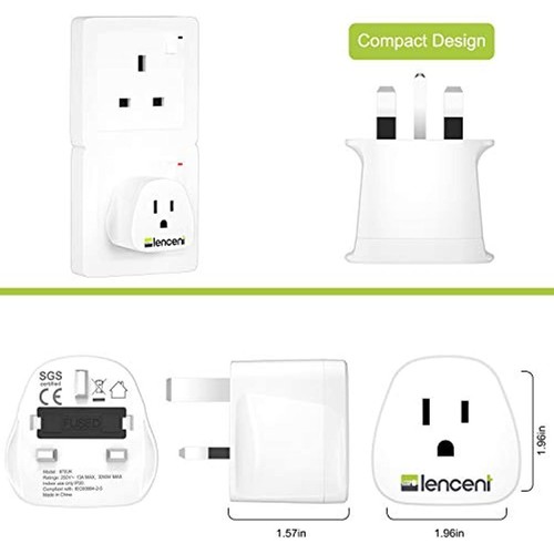 2 Pack LENCENT Travel Plug Adapter Converter Type G for US to UK British England - Picture 7 of 8