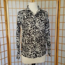 J CREW Womens Slim Leopard Print Button Down Shirt Cotton Size 10 Long Sleeve